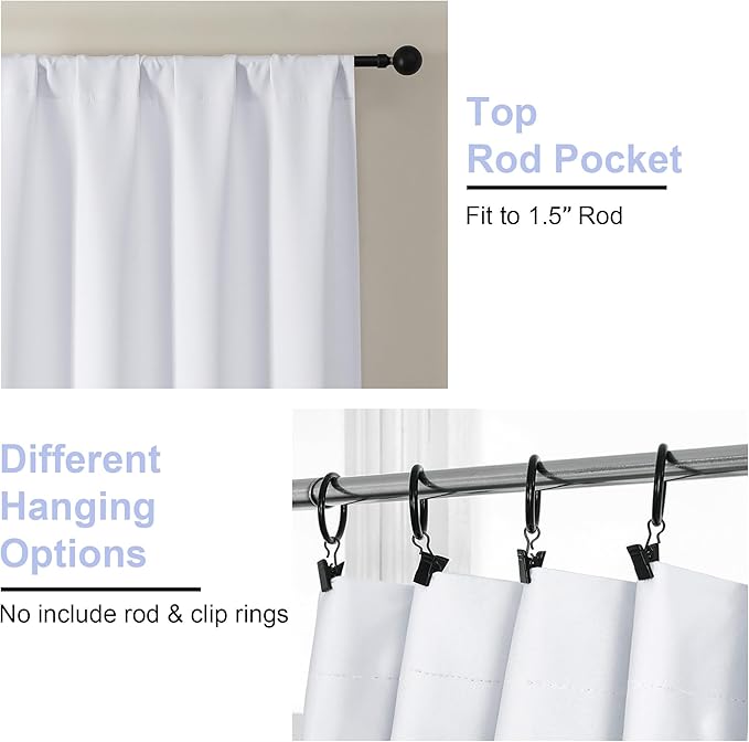 Simplebrand Ava Pure White Curtains for Bedroom 84 Inch Length 2 Panels Set, Solid Light Filtering Thermal Insulated Window Treatment, Soft Casual Rod Pocket Privacy Curtains, W50 x L84 Inch