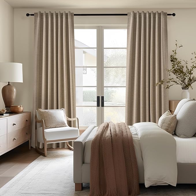 Topfinel 102 Inches Long Custom Blackout Linen Curtains, Pinch Pleated Noise Cancelling Curtains with Pin Hooks for Traverse Rods, Earth Tone Viral Drapes 2 Panels for Living Room Master Bedroom