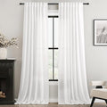 Linen White Curtains 90 inches Long for Bedroom Loop Pocket Privacy Light Filtering Semi Sheer White Boho Farmhouse Curtain Drapes Cotton Textured Modern Elegant Coastal Living Room Decor 60x90