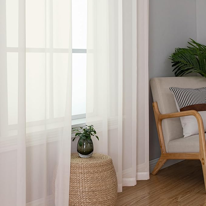 Lecloud Ivory Sheer Curtains 78 Inches Long 2 Panels, Elegant Light Filtering Voile Breathable Curtains, Solid Window Treatments with Dual Rod Pocket for Dining Room Bedroom, Each 42" W x 78" L