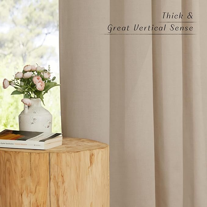 NICETOWN Rustic Linen 132 inch Long Curtains for Living Room, Grommet Privacy Added Thick Linen Weave with Light Filter Window Curtains & Drapes for Bedroom, Taupe, W55 x L132, 2 Panels