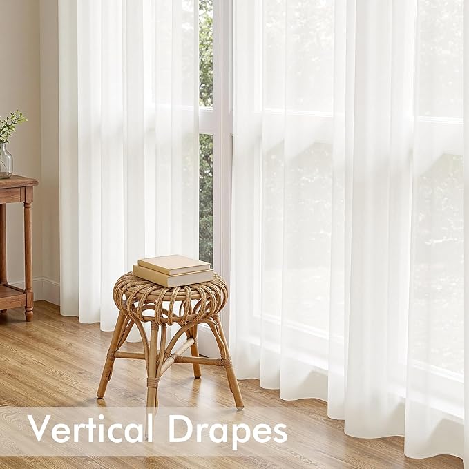 MIULEE Ivory Sheer Curtains 96 Inches Long, 4 Panels Set, Light Filtering Rod Pocket Voile Drapes for Living Room and Bedroom, Airy Soft Fabric Window Treatments, 42 x 96 Inches