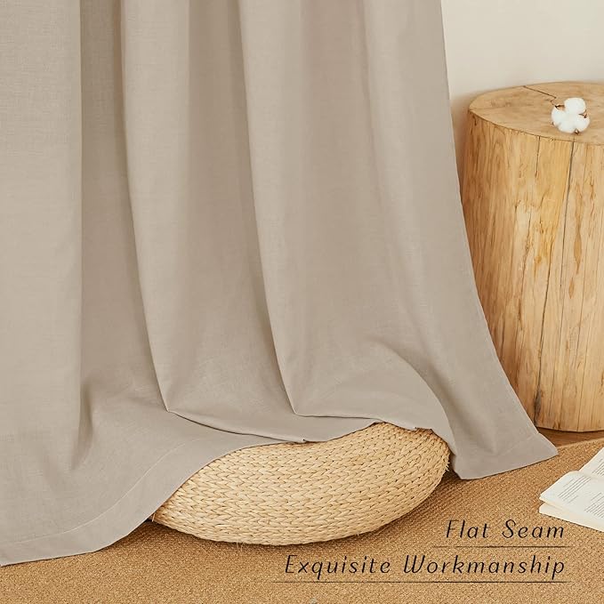 NICETOWN Linen Flax Semi Sheer Curtains 94" Length, Grommet Window Treatments Privacy Added with Light Penetration Vertical Drapes for Loft/Home Office, Taupe, W55 x L94, 2 Panels