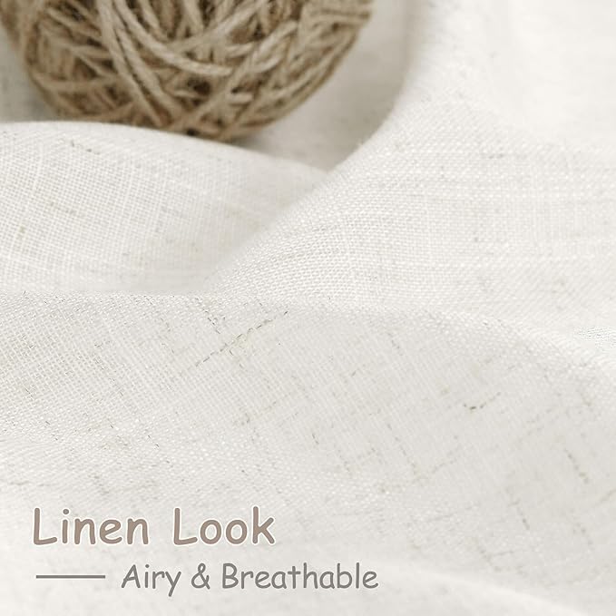 Beige White Linen Curtains for Kitchen Windows Over Sink Neutral 30 Inch Length Back Tab and Rod Pocket Light Filtering Semi Sheer Cafe Curtain for Bathroom RV Small Window 30 x 30 Inch,2 Panels