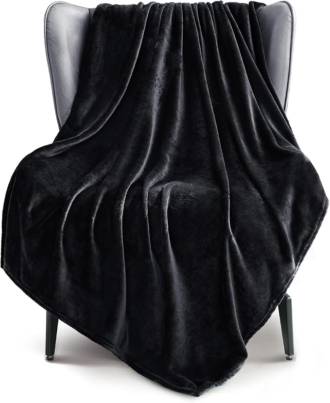 Exclusivo Mezcla Fleece Black Throw Blanket for Couch, Sofa, Super Soft and Warm Blankets, All Season, Cozy, Plush, Lightweight, 50x60 Inches
