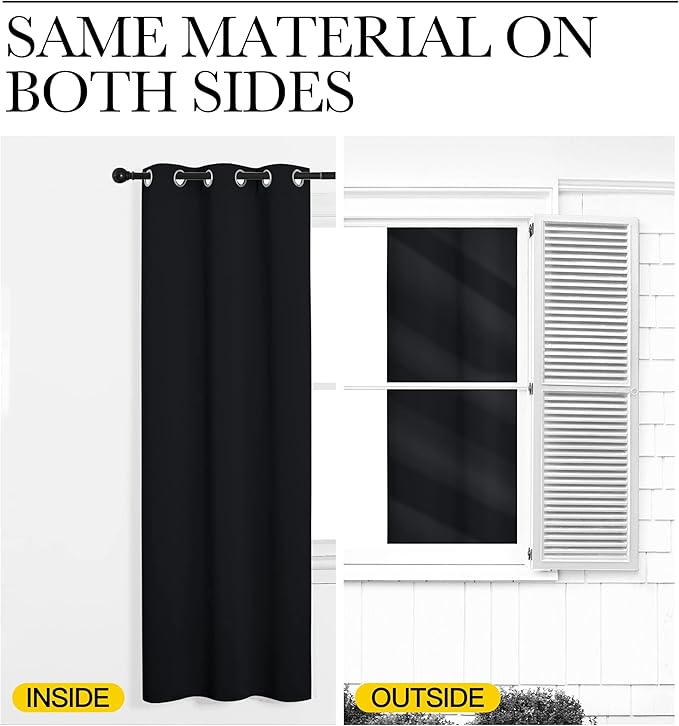 NICETOWN Living Room Blackout Curtains and Drapes, Black Solid Thermal Insulated Grommet Blackout Drapery Panels for Window (2 Panels, 34 inches Wide by 63 inches Long, Black)