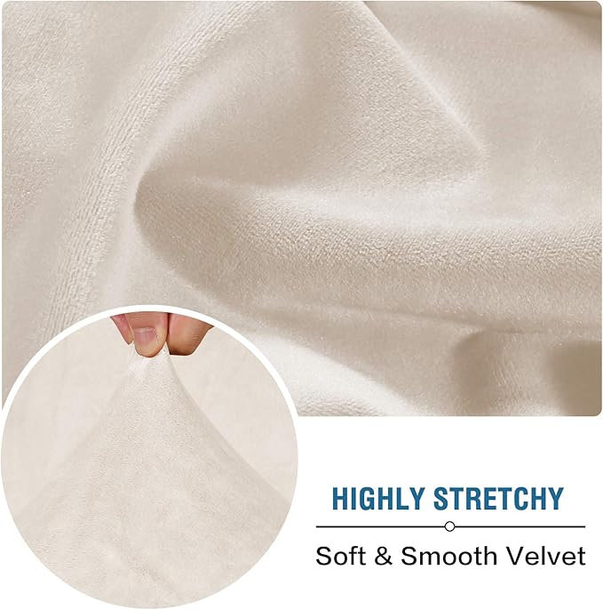 H.VERSAILTEX Velvet Stretch Couch Cushion Cover Plush Cushion Slipcover for Chair Loveseat Sofa Cushion Furniture Protector Seat Cushion Sofa Cover (2 Piece Large Sofa Cushion Covers, Ivory)