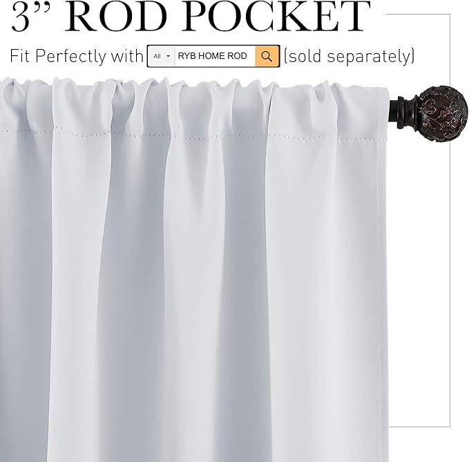 RYB HOME French Door Window Curtain Covering, Rod Pocket Thermal Insulated Privacy Non See Through Drapes for Bathroom Window, Width 29 by Length 45, Greyish White, 2 Panels