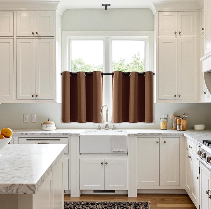 MIULEE Short Curtains for Windows - Mocha Brown Blackout Half Window Curtains Thermal Insulated Privacy Drapes for Kitchen Bedroom Bathroom Grommet Top Small Basement Tiers W40 x L36 Inch 2 Panels