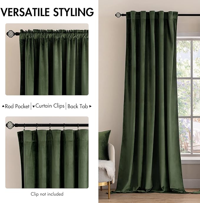 MIULEE Velvet Curtains 72 Inch Wide - Extra Wide Luxury Room Darkening Curtains for Sliding Door Bedroom Living Room Thermal Insulated Window Drapes Back Tab, Olive Green, W 72 x L 84 inch 2 Panels