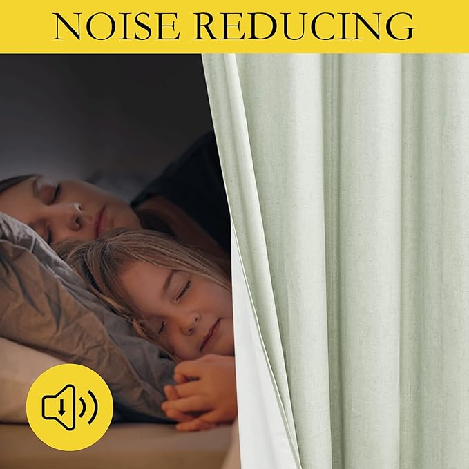 NICETOWN Sage Green Linen 100% Blackout Curtains 120 inches Length with Thermal Insulated Liners, 2 Panels, 52 inches W, Farmhouse Style Extra Long Window Draperies for Patio Sliding Glass Door