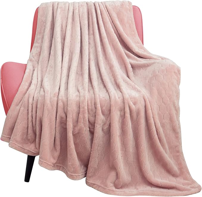 TOONOW Fleece Blanket Super Soft Cozy Throw Blanket 50" x 60", Lightweight Fuzzy Comfy Textured Flannel Blanket Winter Warm Plush Throw Blankets for Couch, Sofa, Bed, Light Pink