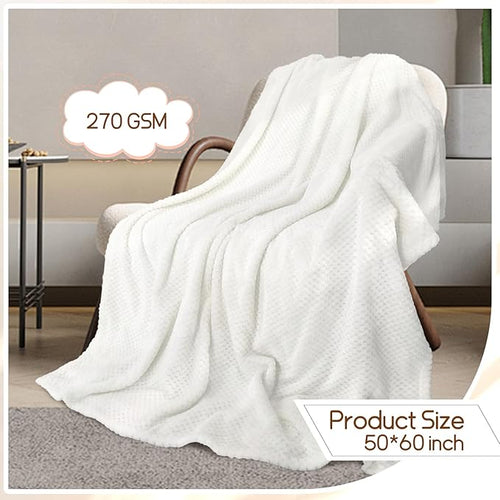 4 Pack Fleece Throw Blankets 50x60 Inches - Oeko-Tex Certified 100, 270 GSM Ultra Soft Plush for Bed, Couch and Cozy Gifts. 3D Waffle Texture, No Shedding No Pilling All Season (White)