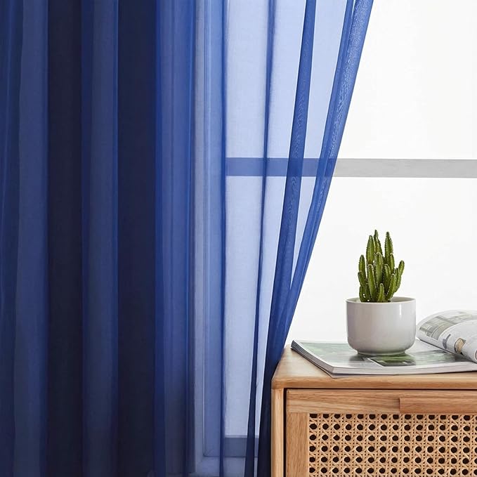 Sheer Curtains 84 Inches Long 2 Panels Set for Bedroom Living Room, Soft Airy Light Filtering Modern Solid Rod Pocket Drapes Window Treatments, Royal Blue, Each 42" W x 84" L