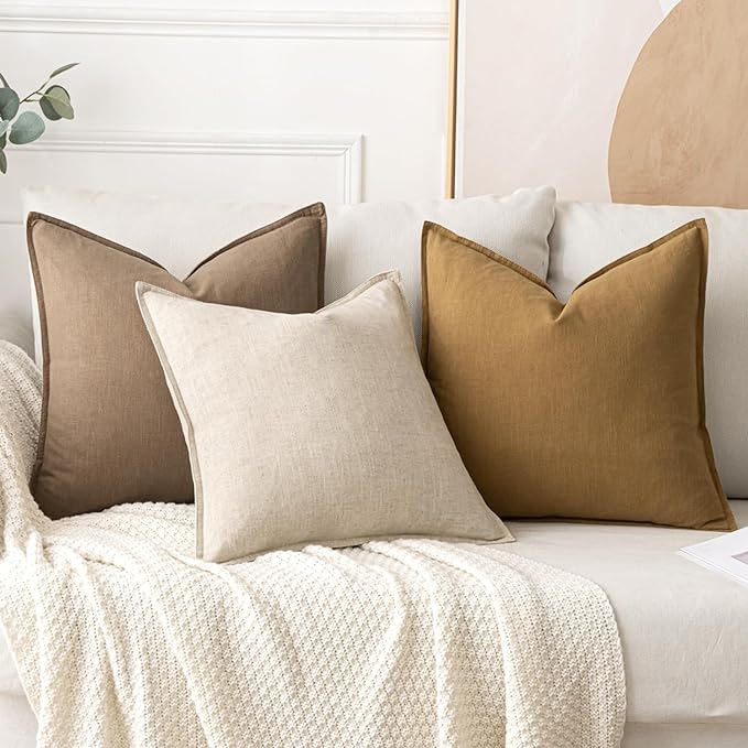 MIULEE Decorative Linen Euro Sham Pillow Covers 22x22 Inch Natural Beige Boho Farmhouse Neutral Couch Throw Pillows for Bed Pack of 2 Accent Modern Pillowcase Sofa Livingroom Home Decor