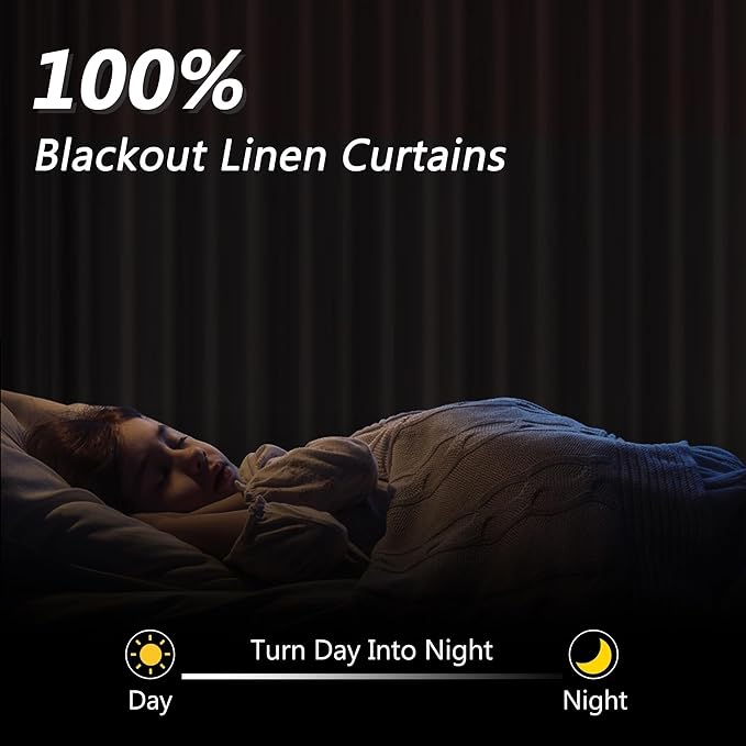 Guken Navy Blue 100% Blackout Curtains 120 Inch Length 2 Panels Set for Living Room Bedroom Back Tab Thermal Insulated Black Out Linen Drapes Room Darkening Window Curtains 120 Inches Long