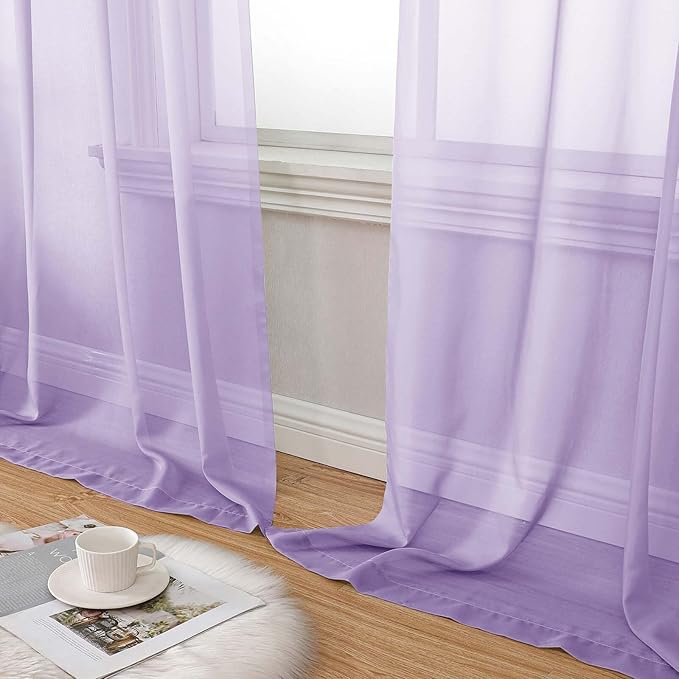 Extra Long Sheer Lavender Curtains for Bedroom Living Room 120 Inches Long 2 Panels Set, Solid Soft Light Filtering Rod Pocket Sheer Window Curtains, Lavender, Each 42" Wx120 L Inch