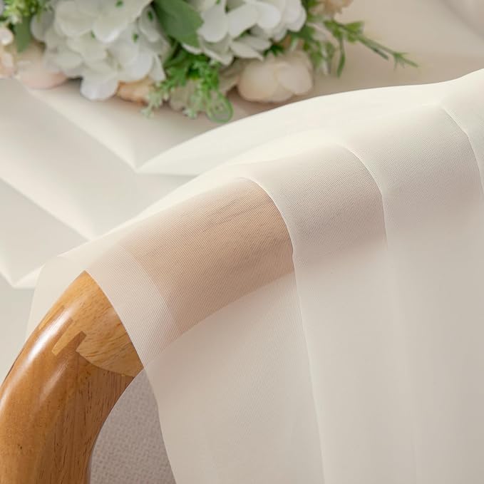 Lecloud Cream Sheer Curtains 84 Inches Long 2 Panels Set, Elegant Light Filtering Window Curtains with Rod Pocket, Airy Voile Transparent Dreaps for Living Room Decor, Each Panel 42 X 84 Inch