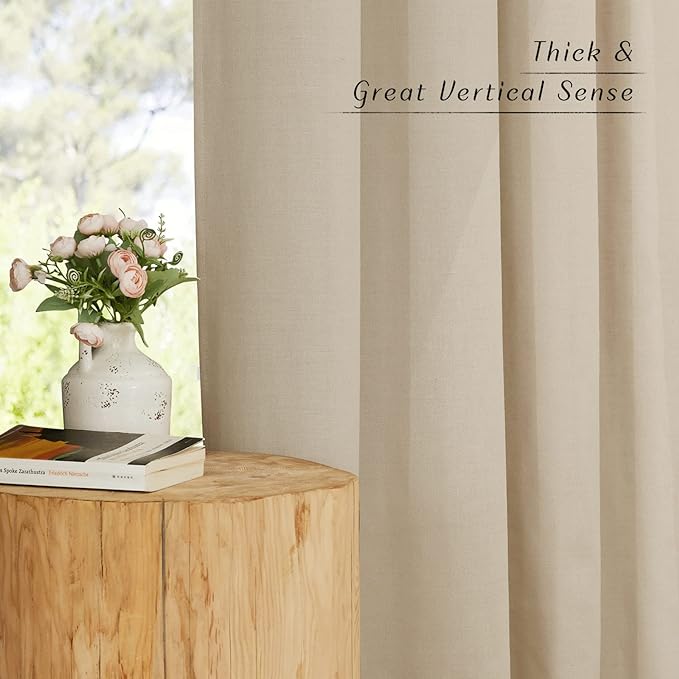 NICETOWN Linen Flax Semi Sheer Curtains 92" Length, Grommet Window Treatments Privacy Added with Light Penetration Vertical Drapes for Loft/Home Office, Angora, W55 x L92, 2 Panels