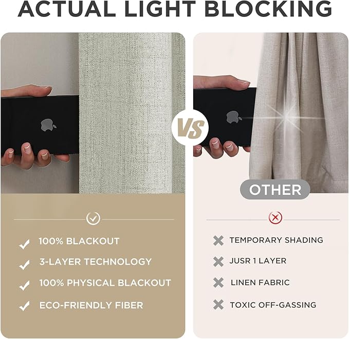 Joydeco Linen Blackout Curtains for Bedroom - 100% Light Blocking 1 Panels, Light Beige Drapes 100" W x 120" L, Thermal Insulated Room Darkening Curtains for Living Room, Rod Pocket & Back Tabs