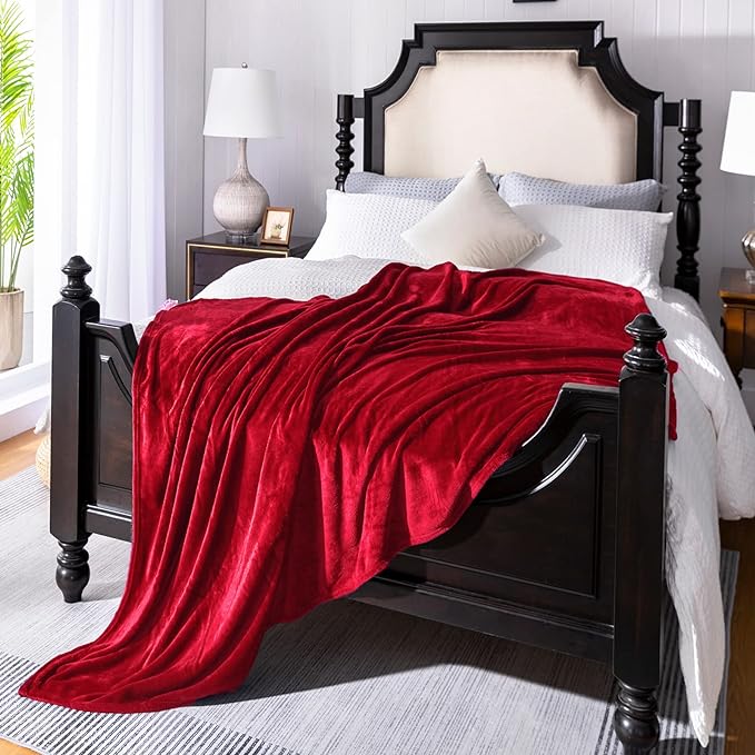 JIAHANNHA Flannel Fleece Blanket Queen Size Red 90 by 90 Inches Blankets for Couch Sofa Bed 280GSM,Super Soft Plush Cozy and Luxury Warm Bed Blanket for All Season