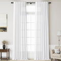 Nanspring White Linen Curtains 129 Inches Long for Living Room Extra Long Back Tab Curtains Farmhouse Light Filtering Semi Sheer Linen Drapes Ceiling to Floor for Large Window 2 Panels Set 52x129