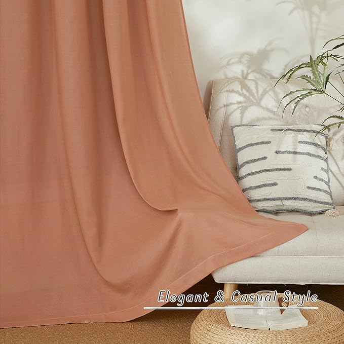 NICETOWN Thick Linen Burlap Terracotta Curtains, Privacy Curtains That Let Light in Window Treatments Linen Blend Drapes for Living Room/Girls Bedroom, W55 x L72, 2 Panels