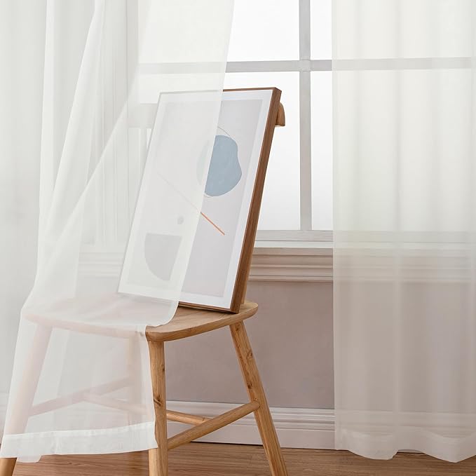 Simplebrand Ivory Sheer Curtains 84 Inches Long, Light Filtering Rod Pocket Solid Color Window Sheer Curtain Panels, Elegant Curtains & Drapes for Living Room, Bedroom 2 Panels (Ivory, 42" W x 84" L)