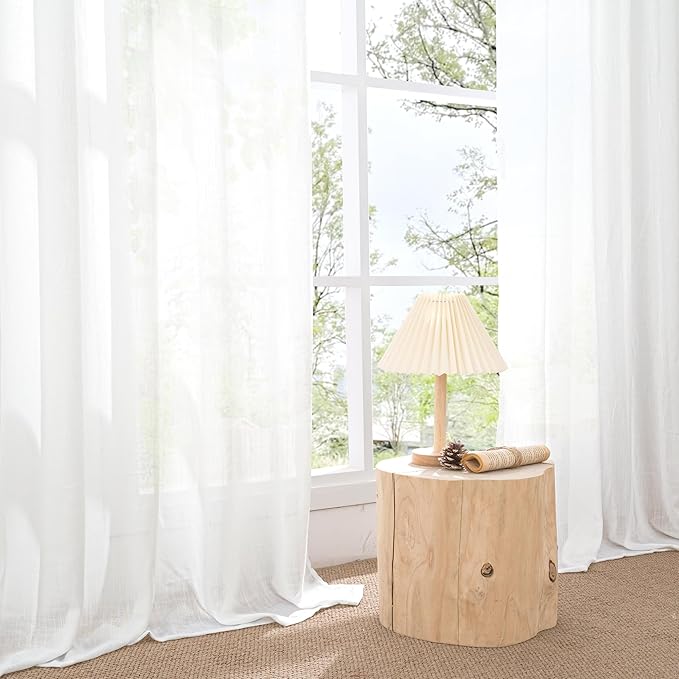 BGment White Semi Sheer Linen Curtains 63 Inch Length for Bedroom 2 Panels Set - Textured Light Filtering Drapes with Rod Pocket Lightweight Window Treatments for Living Room, 52 X 63 Inch