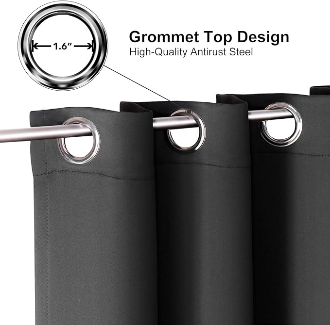 ChrisDowa Grommet Blackout Curtains for Bedroom and Living Room - 2 Panels Set Thermal Insulated Room Darkening Curtains (Dark Grey, 52W x 84L)