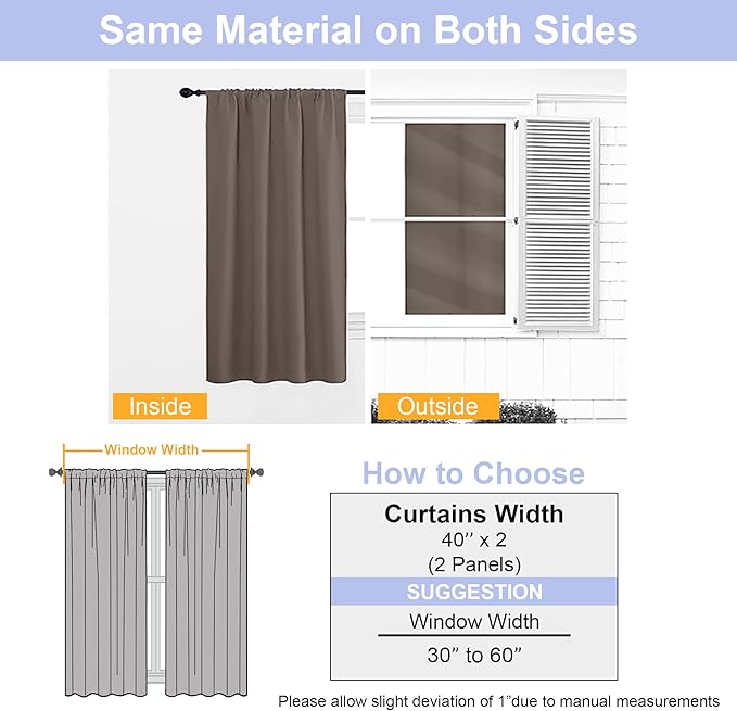 Simplebrand Ava Brown Blackout Curtains for Bedroom 90 Inches Long 2 Panels Set, Solid Privacy Energy Saving Living Room Window Treatment Curtains Blackout Drapes, W40 x L90 Inch, Brown