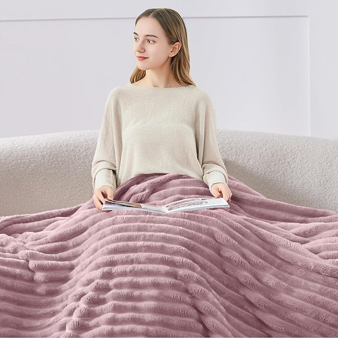 BEDELITE Fleece Throw Blanket for Couch - 300GSM Soft & Warm Fluffy Berry Purple Blanket, Decorative and Giftable Striped Blankets for Women, Men, 50"x60"