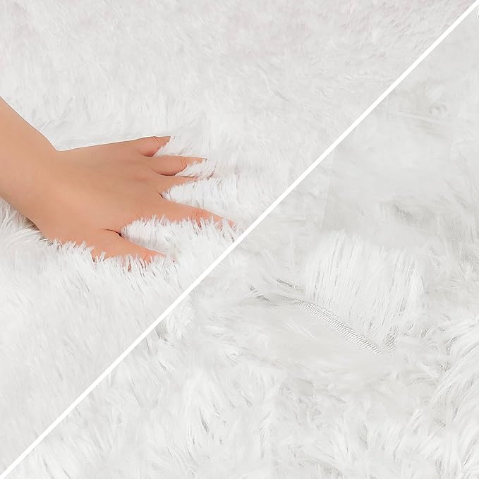 White Rug for Living Room 6x9ft Fluffy Area Rug Mat Bedside Throw Rug for Bedroom Kids Room Boys Teens Nursery Baby Dorm Office Home Decor Aesthetic Carpets