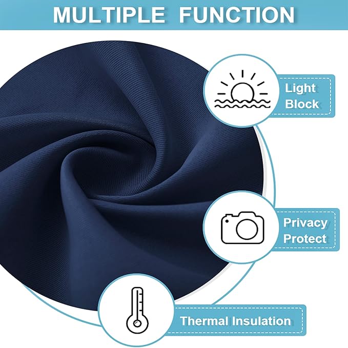 RYB HOME Blackout Cafe Curtains 30 inch Length, Short Light UV Heat Blocking Energy Saving Privacy Curtain Tiers for Basement Bathroom Kitchen Window, Width 29 by Length 30, Navy Blue, 2 Panels