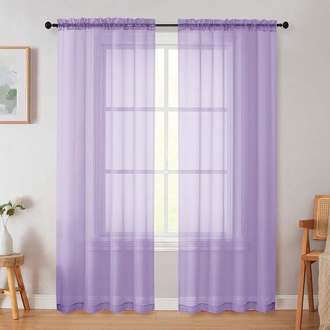 Lavender Sheer Curtain for Bedroom Living Room 78 Inches Long 2 Panels Set, Solid Soft Airy Light Filtering Sheer Window Curtains, Modern Rod Pocket Door Curtain, Lavender, 42" Wx78 L Inches