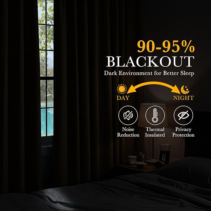 PONY DANCE Blackout Curtains for Kitchen - Light Blocking Thermal Insulated Back Tab Draperies Energy Saving/Short Window Treatments, 52 Wide by 63 inch Drop, Black, Double Panels