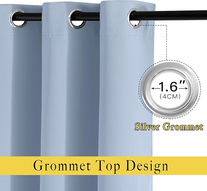 NICETOWN Blackout Bedroom Curtains 50 inches Long - Window Treatment Thermal Insulated Solid Grommet Room Darkening Privacy Sound Reducing for Kitchen, Vintage Blue, Set of 2, W34 x L50