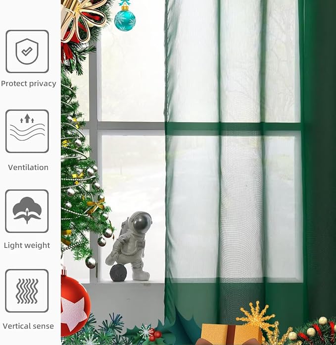 youleyar Solid Sheer Rod Pocket Curtain Voile Draperies 2 Panels White Beige Black Grey Coffee 52 Inch Width 63 Inch Long 1 Pair for Kitchen Bedroom Children Living Room Yard (Foliage Green,52Wｘ63L)