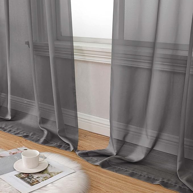 Sheer Grey Curtains for Bedroom Living Room 90 Inches Long 2 Panels Set, Soft Airy Light Filtering Sheer Window Treatments, Modern Rod Pocket Curtains Drapes, Each 42" Wx90 L Inch