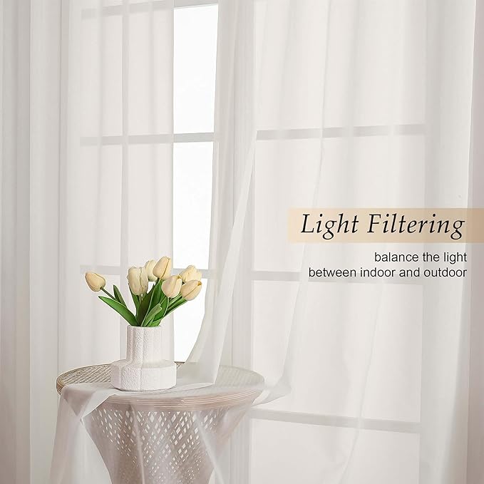 Sheer Ivory Curtains for Bedroom Living Room 90 Inches Long 2 Panels Set, Soft Airy Light Filtering Sheer Window Treatments, Modern Rod Pocket Curtains Drapes, Each 59" Wx90 L Inch