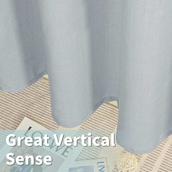 LAMIT Linen Curtains 90 Inch for Bedroom, Grommet Thick Linen Textured Sheer Curtains Light Filtering Privacy Window Drapes for Living Room, Set of 2 Panels, 52 x 90 Inch, Haze Blue