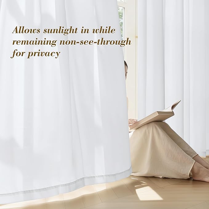 FMFUNCTEX Sheer Non-See-Through White Curtains for Bedroom, Sliding Door Curtains 96 Inches Long Privacy Window Curtain Drapes for Living Room, Patio Glass Door Extra Wide Curtain, Rod Pocket 1 Panel