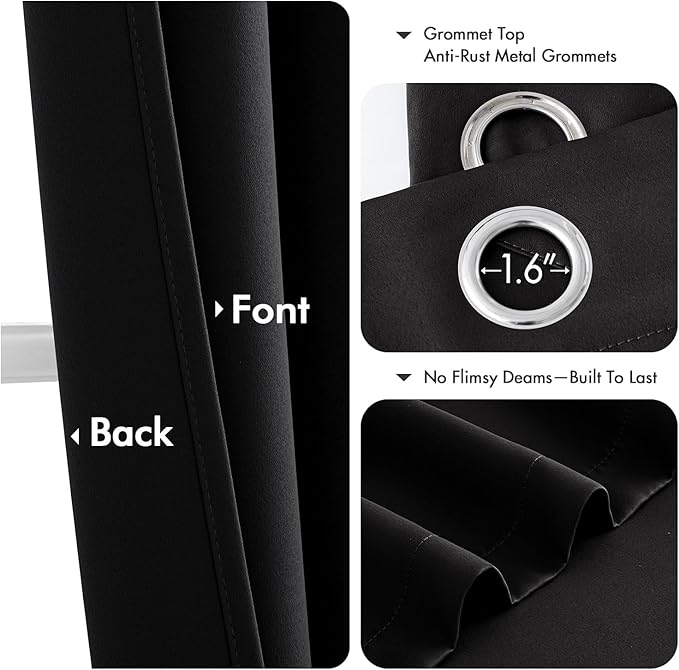 MIULEE Black Blackout Curtains - Bedroom Window Treatment Curtains Thermal Insulated Room Darkening Drapes for Living Room Kitchen Grommet Light Blocking Halloween Drapery 40 x 54 Inches Long 2 Panels