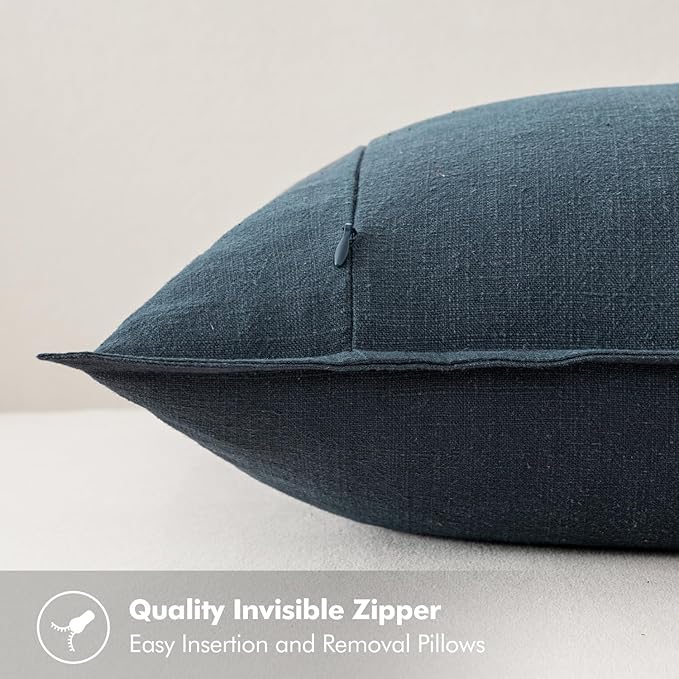 MIULEE Decorative Linen Pillow Covers 16x16 Inch Navy Blue Boho Farmhouse Neutral Couch Throw Pillows for Bed Pack of 2 Accent Coastal Modern Pillowcase Summer Sofa Livingroom Home Decor