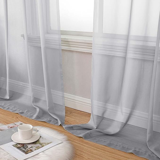Light Grey Sheer Curtain for Bedroom Living Room 72 Inches Long 2 Panels Set, Solid Soft Light Filtering Sheer Window Curtains, Modern Rod Pocket Door Curtain, Light Grey, 42" Wx72 L Inches