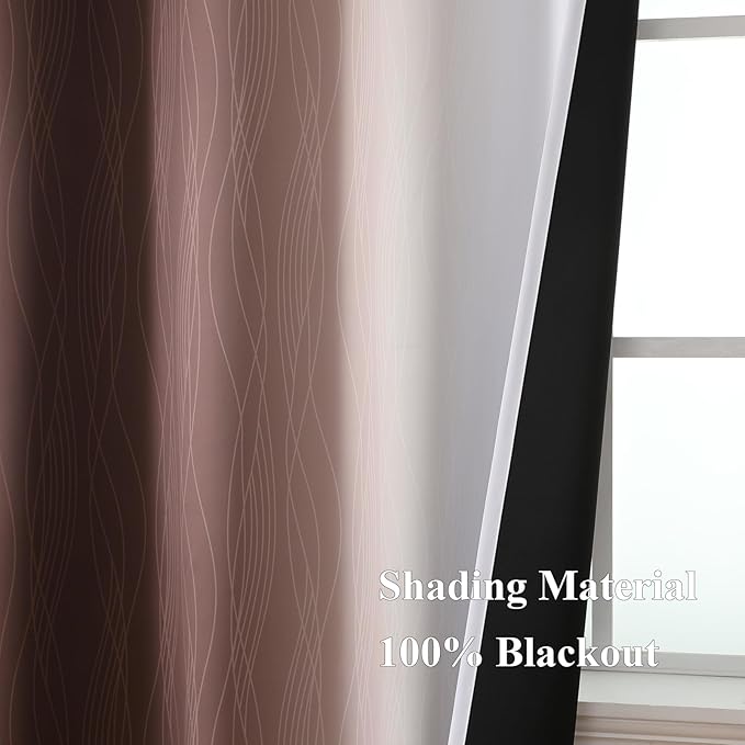 Estelar Textiler Brown and Greyish White Ombre Blackout Curtains 54 Inch Length 2 Panels, Full Room Darkening Gradient Drapes for Kitchen, Thermal Insulated Grommet Short Curtains for Bedroom,42Wx54L