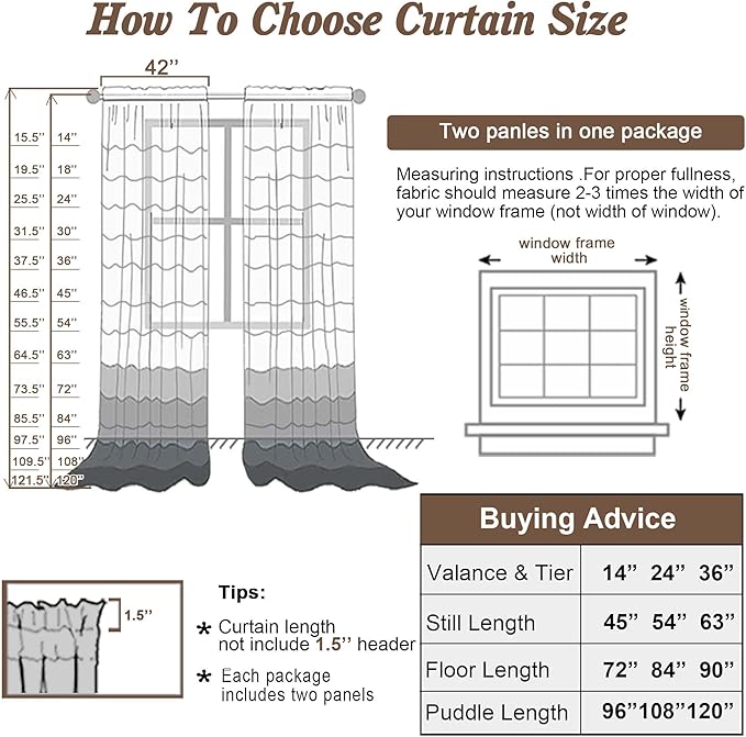 Chyhomenyc White Sheer Curtains 45 Inch Long 2 Panels, Short Voile Drapes for Dinning Small Windows Bathroom Living Room Bedroom, Rod Pocket, 42Wx45L Inches