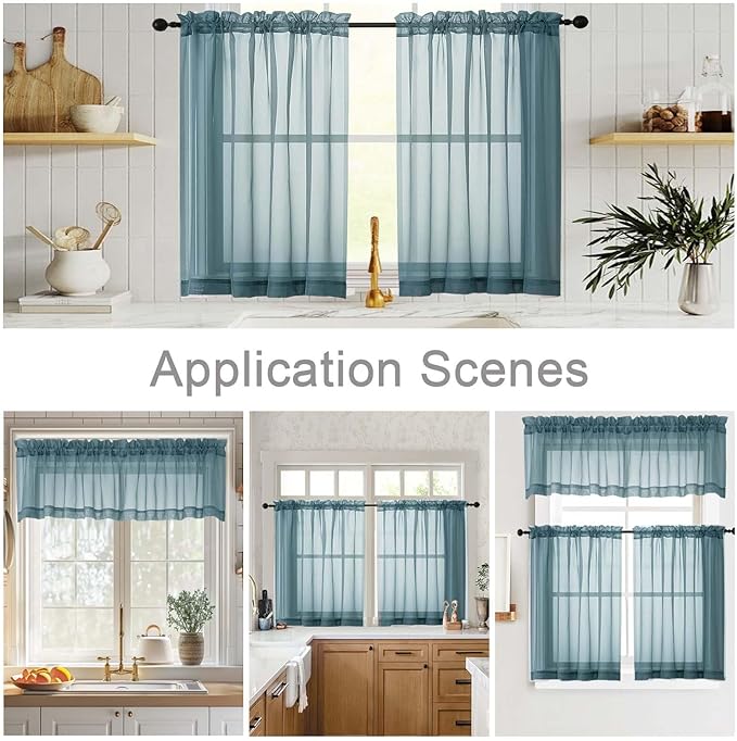 Dusty Blue Kitchen Curtains 30 Inch Length Tier 2 PCS, Solid Soft Half Curtains for Windows, Dusty Blue Sheer Rod Pocket Drapes for Bathroom Basement Small Window Curtain, 42" Wx30 L Inches