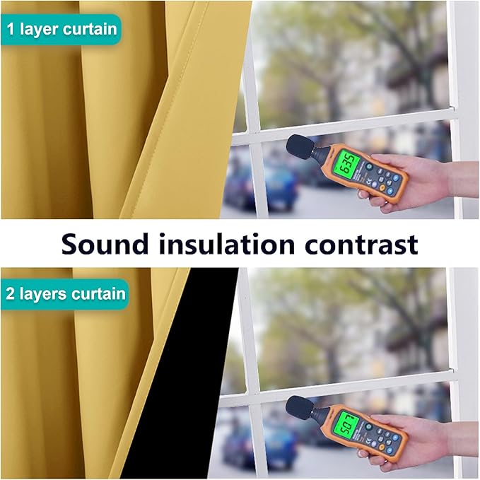 NICETOWN 100% Blackout Curtains with Black Liners, Thermal Insulated Full Blackout 2-Layer Lined Drapes, Energy Efficiency Window Drapes for Bedroom (Bright Yellow, 2 Panels, 62-inch W by 63-inch L)