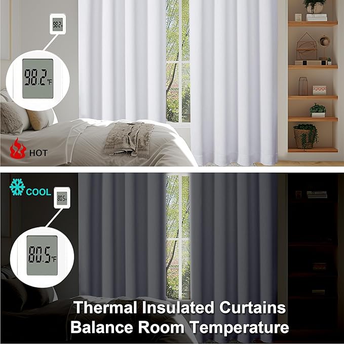 Simplebrand Ava Pure White Curtains for Bedroom 84 Inch Length 2 Panels Set, Light Filtering Window Treatment, Light Filtering Curtain Drapes, Soft Casual Rod Pocket Privacy Curtains, W40 x L84 Inch